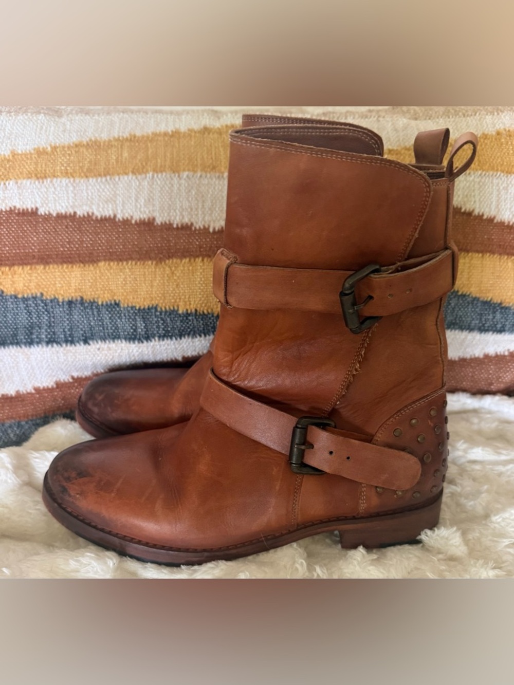 Vintage Foundry Co Sherry Ankle Boots Brown Leather Buckle Women’s 7 Moto Boho - Picture 8 of 10